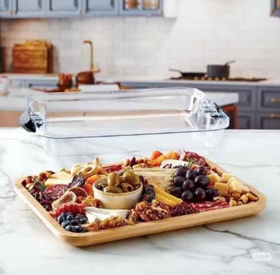 Portable Charcuterie Board with Clear Lid – Bamboo Cheese & Serving Tray, Travel Snack Box with Locking Cover