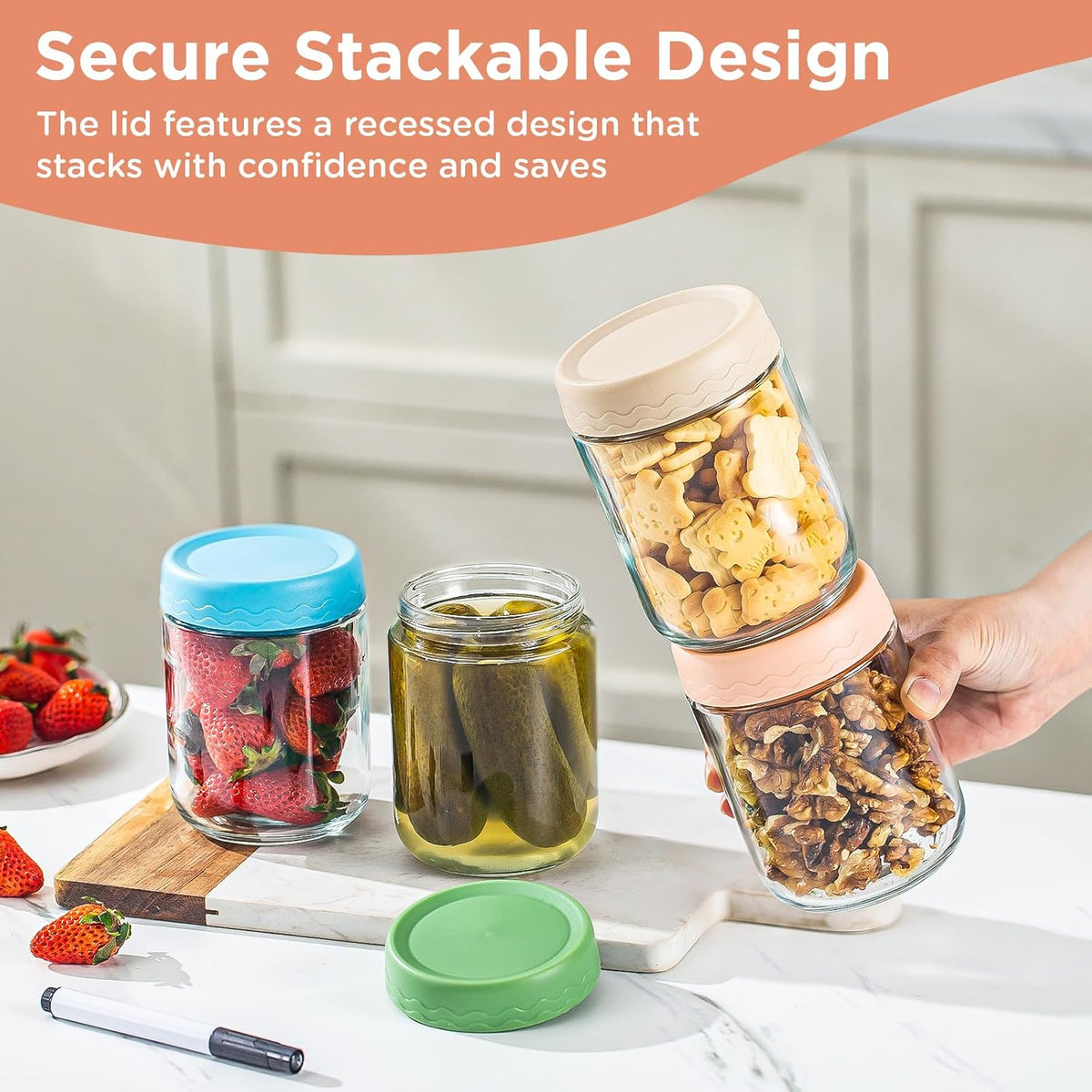 AISOON®️ 16oz Overnight Oats Containers with Lids - 6 Pack Glass Storage Jars with Airtight Lids