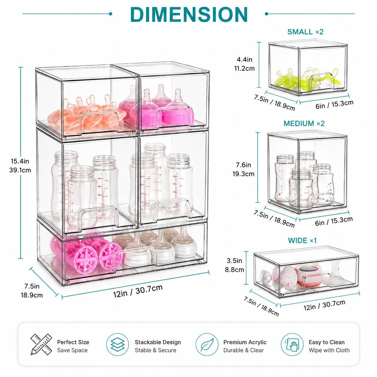 AISOON®️ Clear 5-Drawer Storage Organizer for Nursery Bottle Station, BPA-Free Plastic Bins