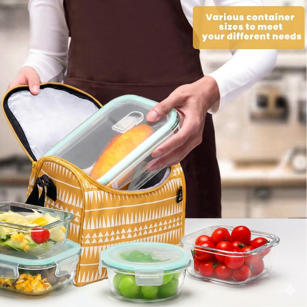 8 Pack Borosilicate Glass Food Storage Containers Set with Airtight Lids & Free Wheat Straw Utensils – Stackable BPA-Free Meal Prep Containers, Oven Microwave Freezer Dishwasher Safe (Rectangular & Square)