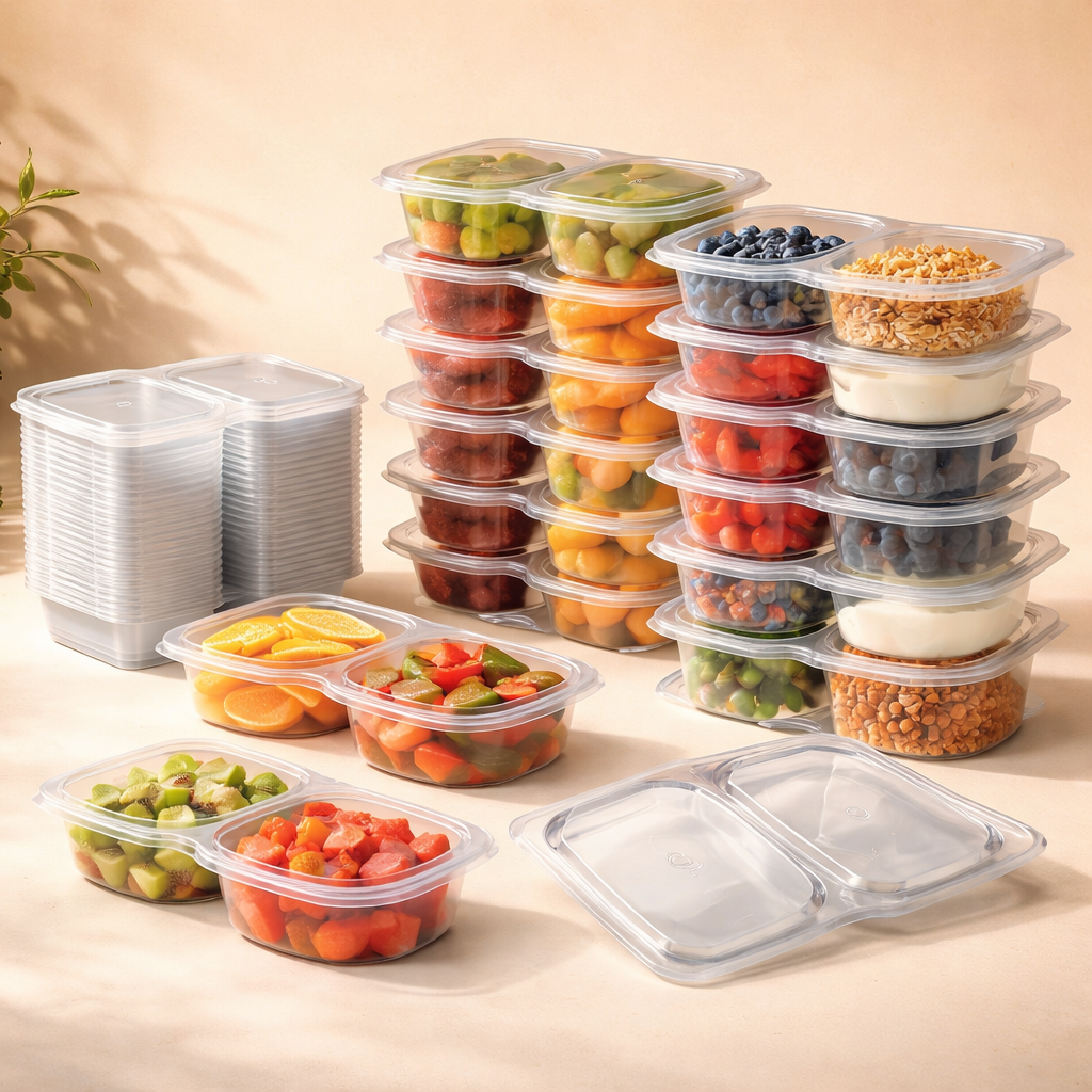 40 Pack Reusable 2-Compartment Snack Containers with Lids – BPA-Free Portion Control Snack Boxes, Leak-Resistant Stackable Food Prep Containers for Kids & Adults, School, Travel & Camping