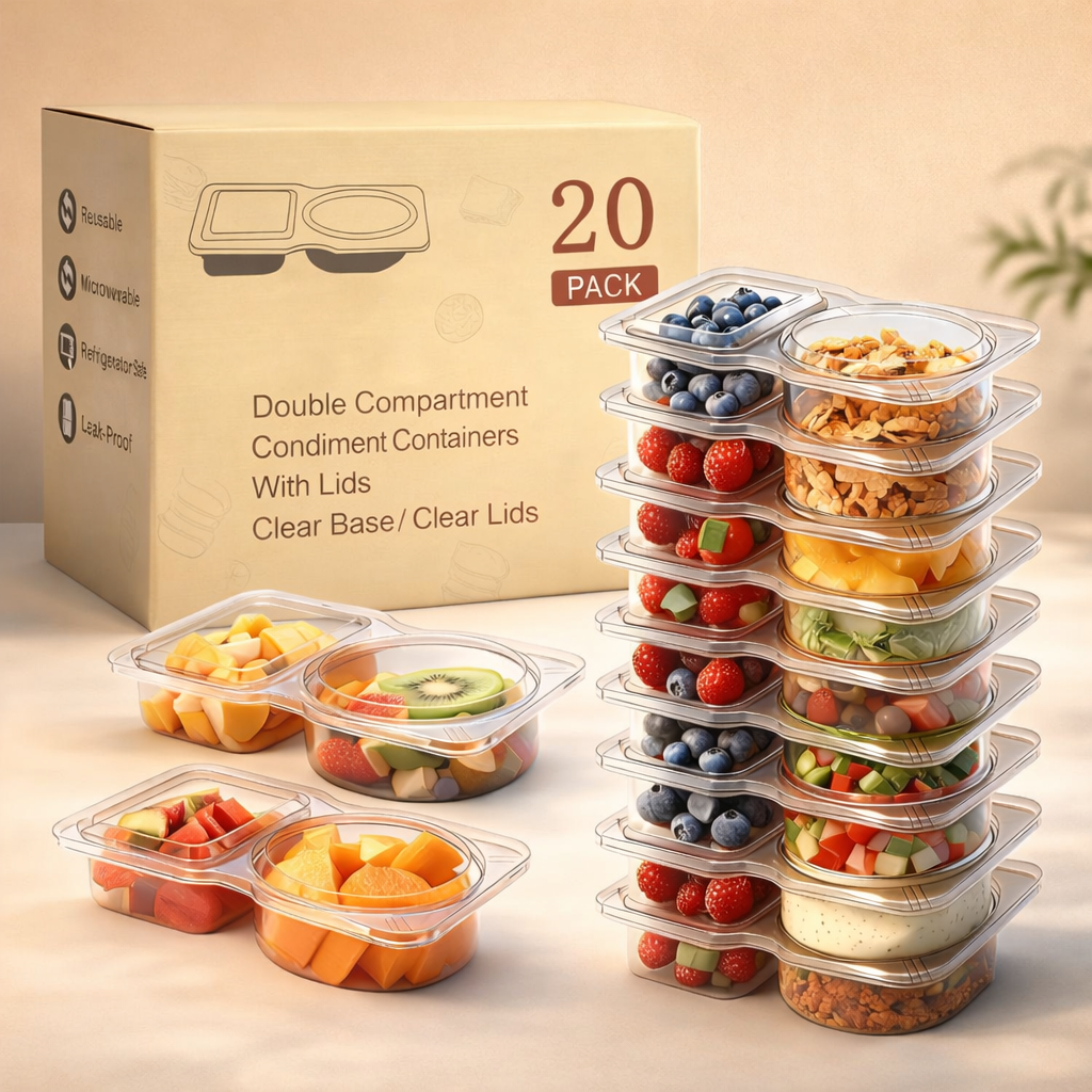 40 Pack Reusable 2-Compartment Snack Containers with Lids – BPA-Free Portion Control Snack Boxes, Leak-Resistant Stackable Food Prep Containers for Kids & Adults, School, Travel & Camping