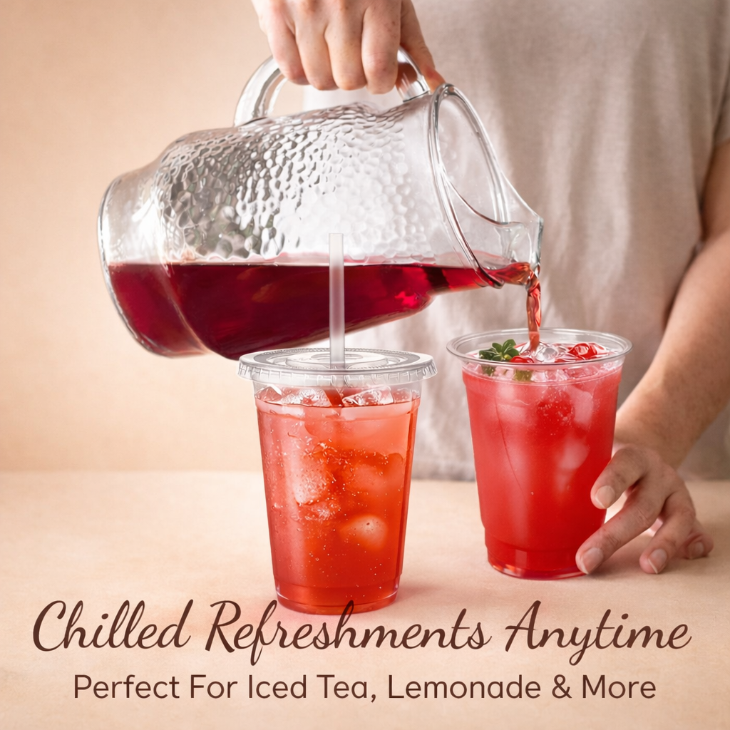 50-Pack Clear Plastic Iced Coffee Cups (12–32 oz) with Lids & Paper Straws – Disposable To-Go Cups for Smoothies, Milkshakes, Cold Drinks & Coffee Bar Supplies