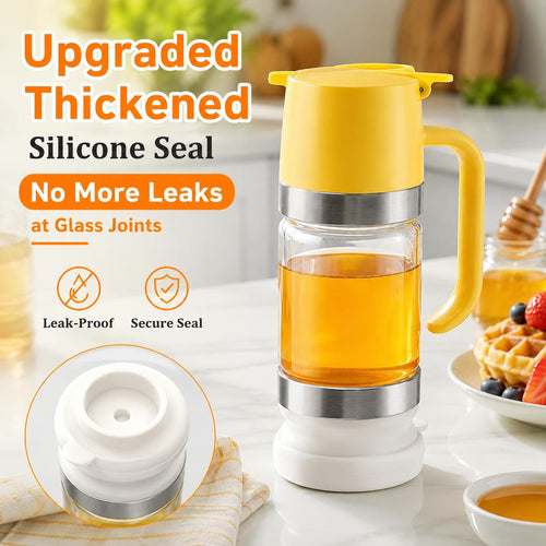 AISOON®️ 10oz Reusable Glass Honey Dispenser with Handle, Lid - No Drip, Leakproof