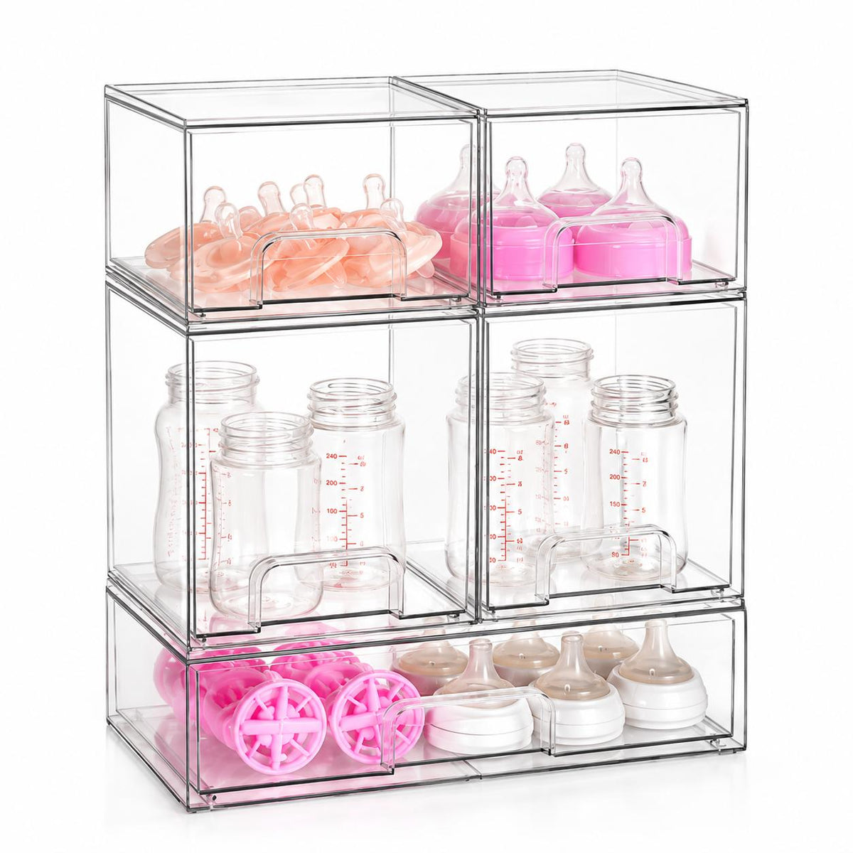 AISOON®️ Clear 5-Drawer Storage Organizer for Nursery Bottle Station, BPA-Free Plastic Bins