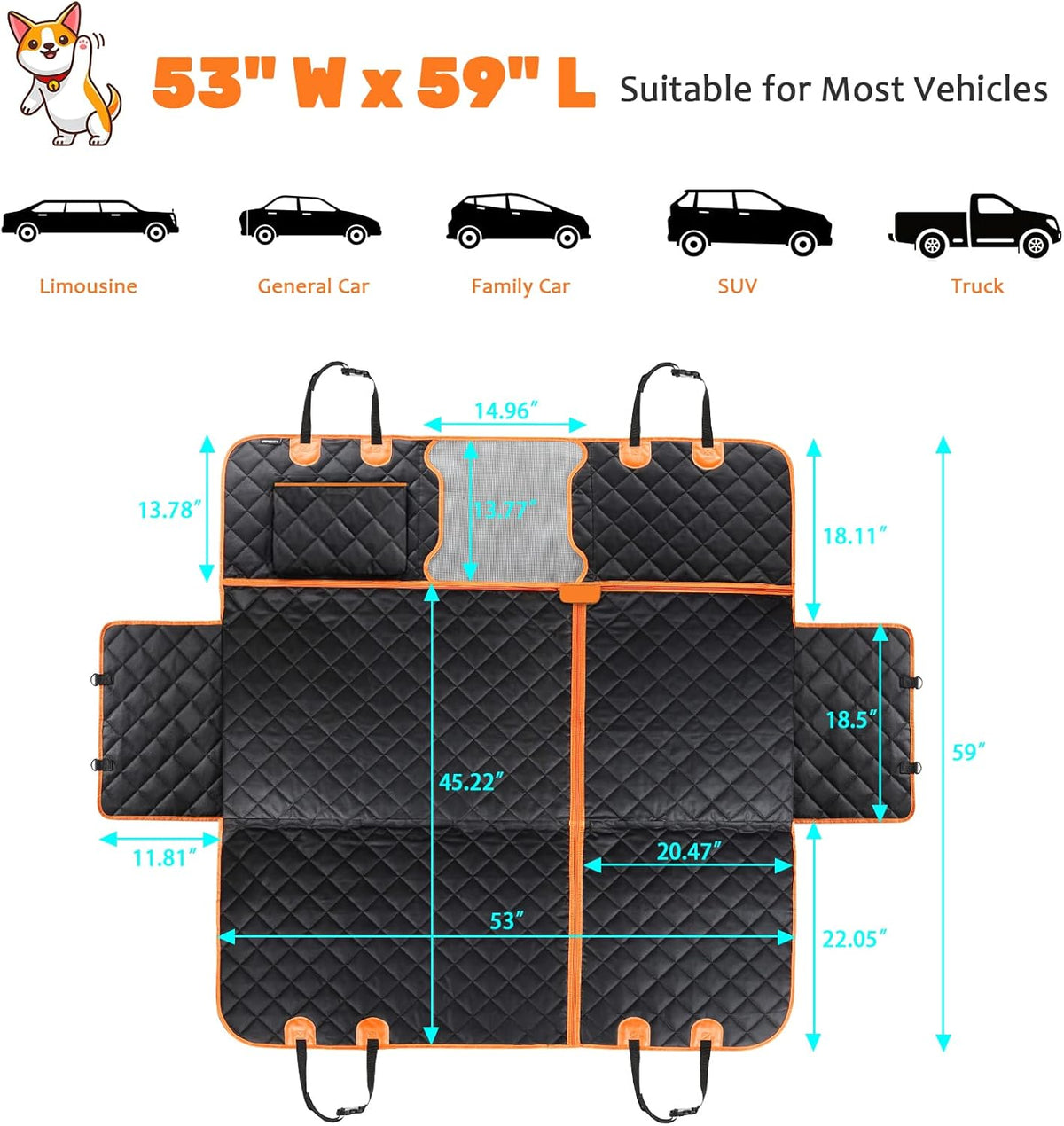 AISOON®️ Dog Car Seat Cover for Back Seat, 100% Waterproof Dog Hammock Scratchproof