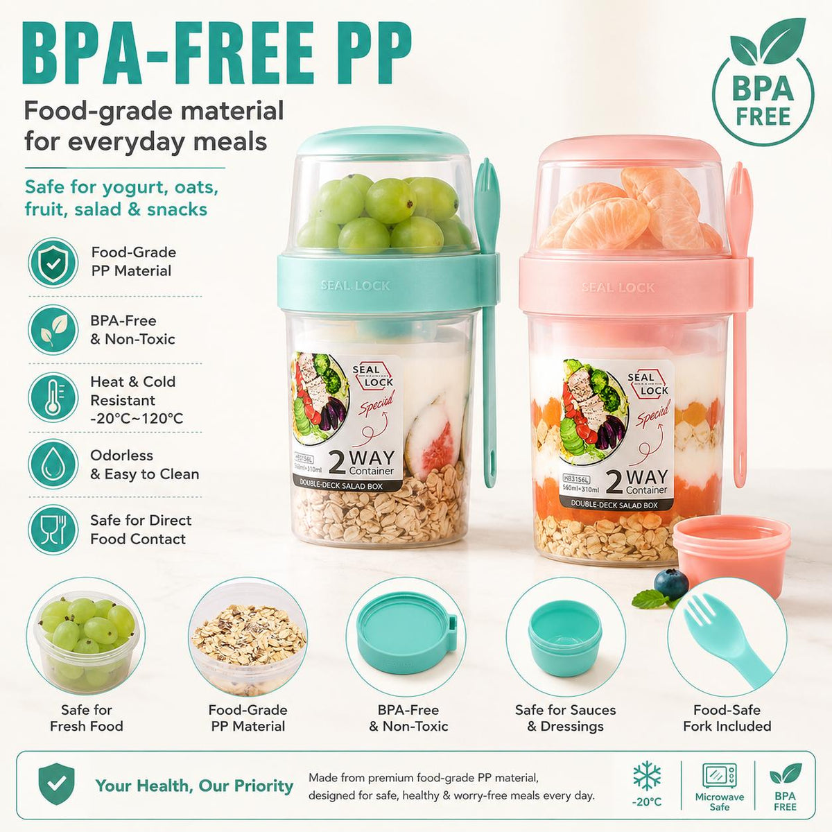 AISOON®️ 4-Pack Kitchen Utensils Set Cylindrical BPA-Free Airtight Overnight Oats Containers,