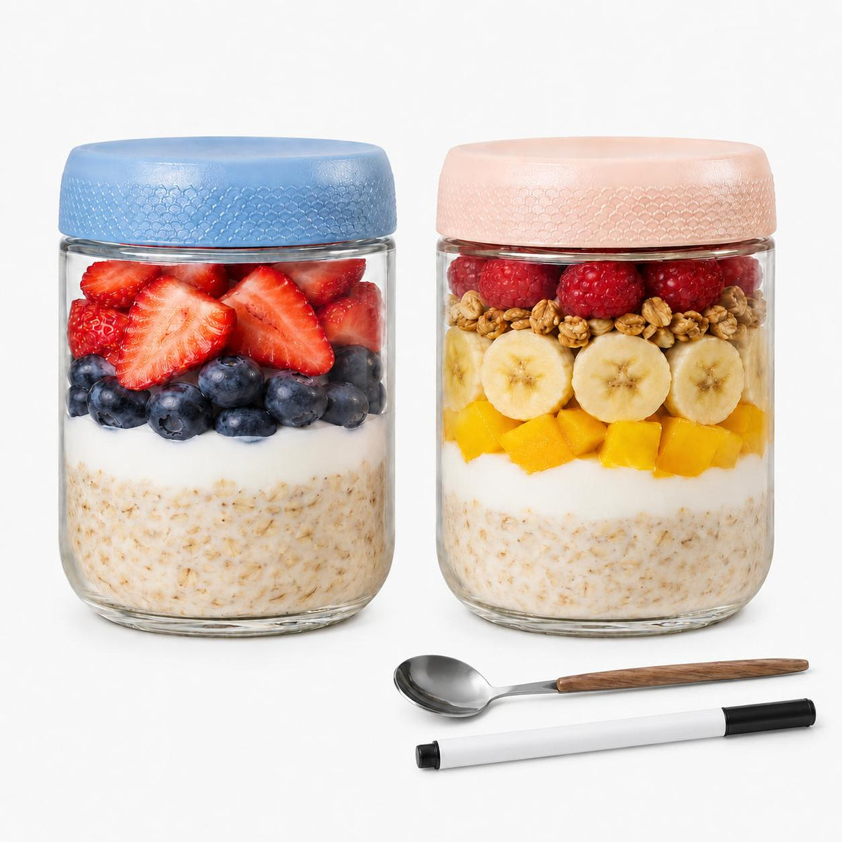 AISOON®️ 16oz Overnight Oats Containers with Lids - 6 Pack Glass Storage Jars with Airtight Lids