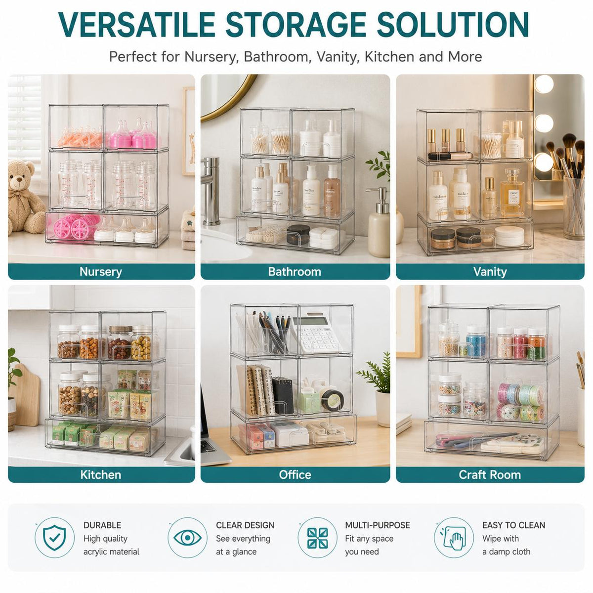 AISOON®️ Clear 5-Drawer Storage Organizer for Nursery Bottle Station, BPA-Free Plastic Bins