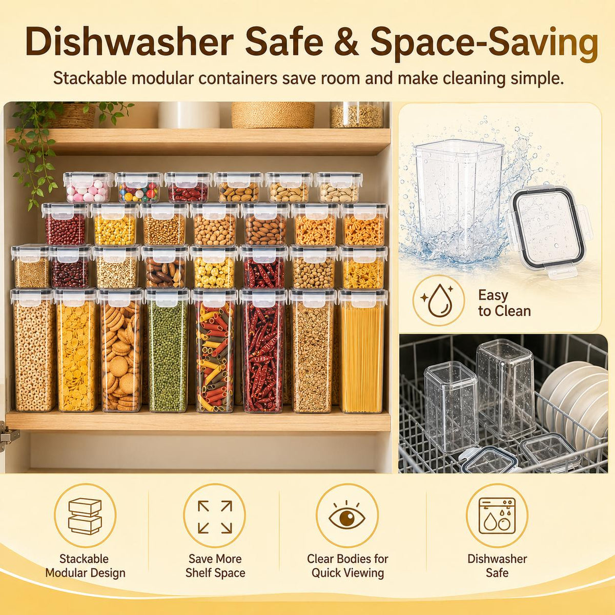 AISOON®️ 32 PACK Plastic Kitchen Canisters Set - BPA-Free Silicone-Sealed Stackable Snack Containers