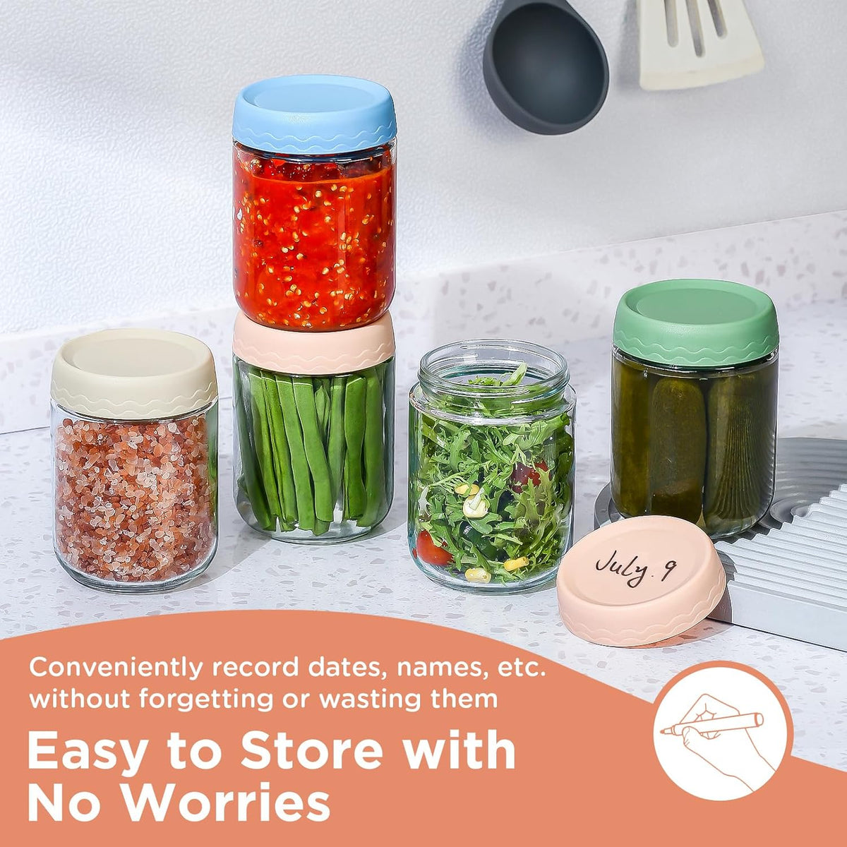 AISOON®️ 16oz Overnight Oats Containers with Lids - 6 Pack Glass Storage Jars with Airtight Lids