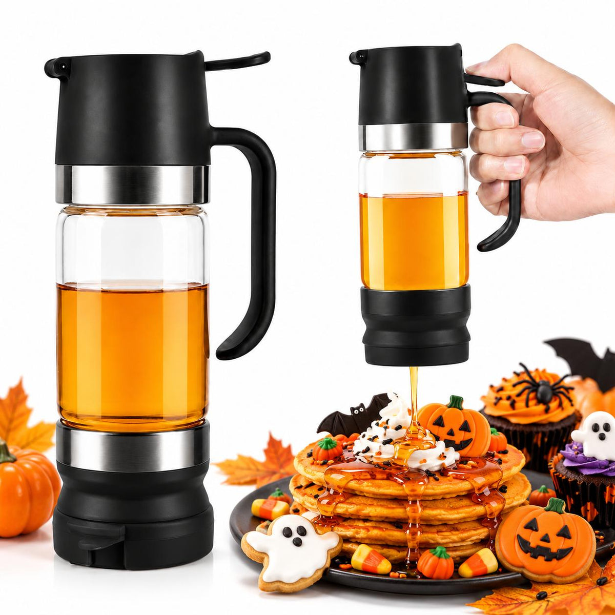 AISOON®️ 10oz Reusable Glass Honey Dispenser with Handle, Lid - No Drip, Leakproof