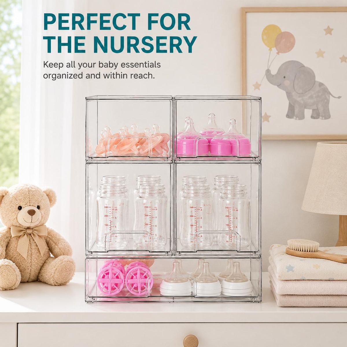 AISOON®️ Clear 5-Drawer Storage Organizer for Nursery Bottle Station, BPA-Free Plastic Bins