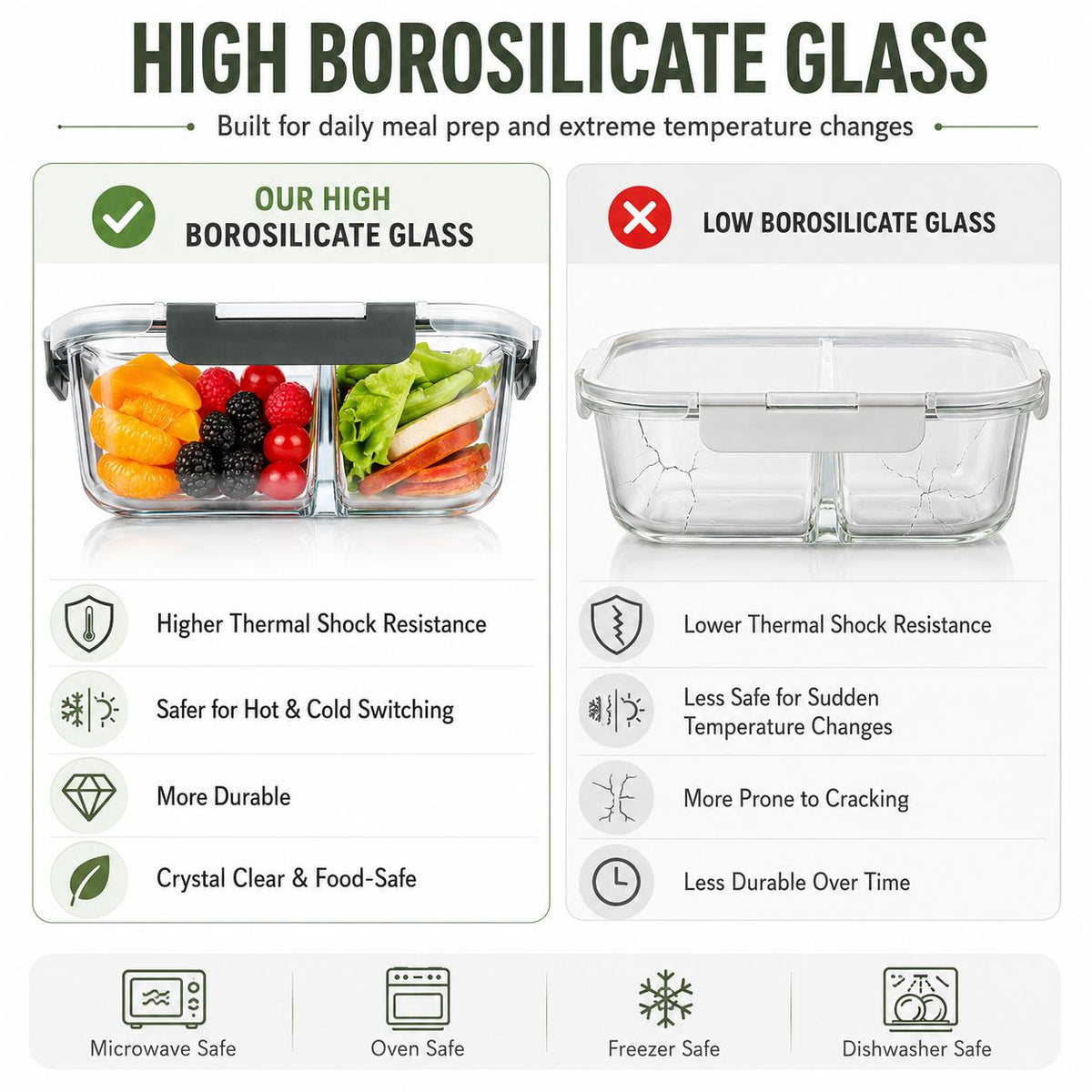 AISOON®️ 5-Pack 36oz 2-Compartment Borosilicate Glass Food Storage Set