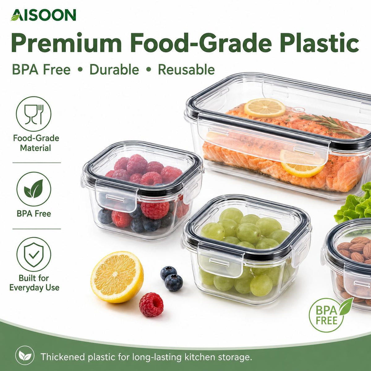 AISOON®️ 40 Pcs 20 Packs Food Storage Container Set – Airtight BPA-Free Meal Prep Containers