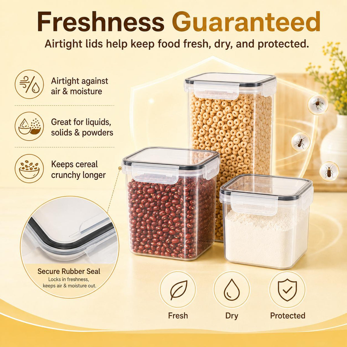 AISOON®️ 32 PACK Plastic Kitchen Canisters Set - BPA-Free Silicone-Sealed Stackable Snack Containers