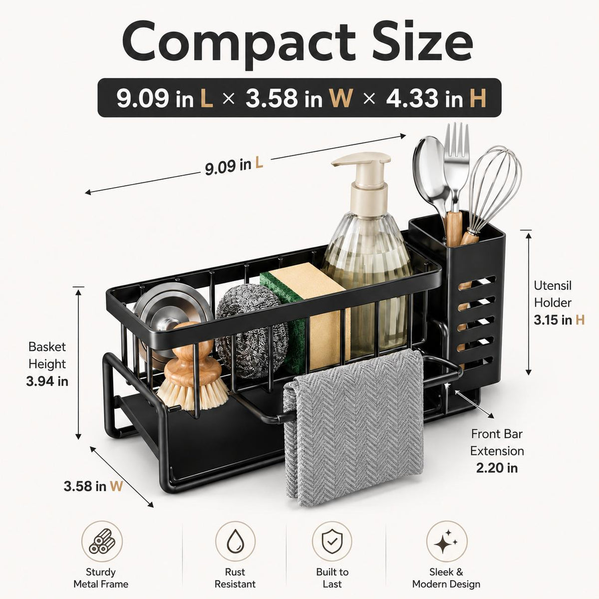 AISOON®️ Compact Carbon Steel Sink Caddy Organizer with Drain Tray