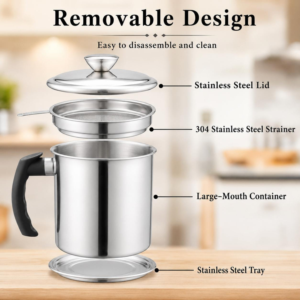 AISOON®️ 1400ML Bacon Grease Container with Strainer, 304 Stainless Steel Oil Filter Pot