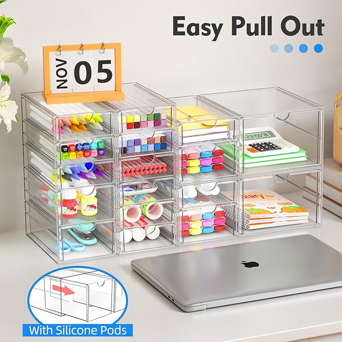 AISOON®️ 13 Drawer Clear Acrylic Organizer, Storage Organizer for Bathroom Vanity, Makeup, Kitchen Pantry & Countertop