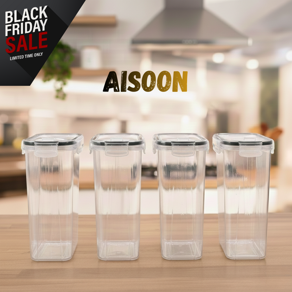 AISOON 8-Piece 4 Pack Airtight Cereal Containers Set – BPA-Free Food Storage Canisters for Pantry Organization & Kitchen Counter, Leakproof Cereal Dispenser with Secure Locking Lids