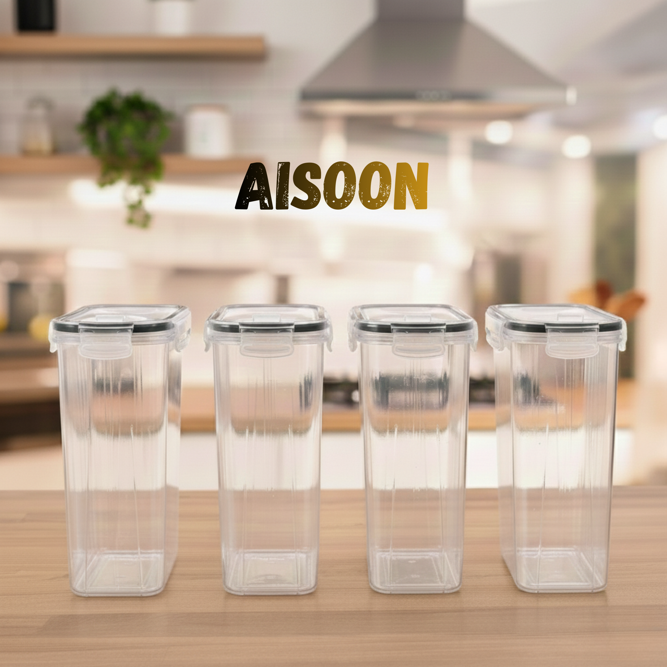 AISOON 8-Piece 4 Pack Airtight Cereal Containers Set – BPA-Free Food Storage Canisters for Pantry Organization & Kitchen Counter, Leakproof Cereal Dispenser with Secure Locking Lids