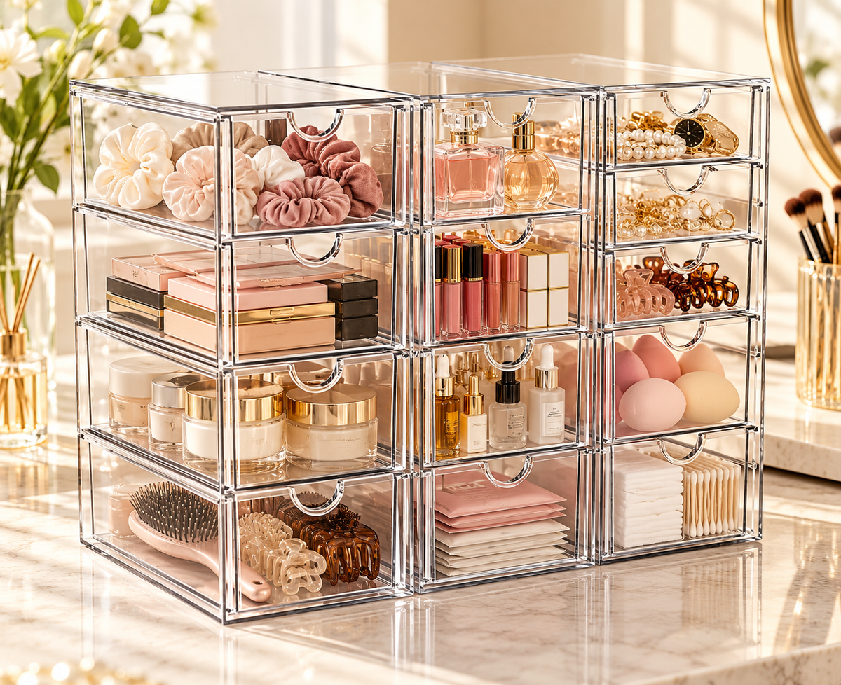 AISOON®️ 13 Drawer Clear Acrylic Organizer, Storage Organizer for Bathroom Vanity, Makeup, Kitchen Pantry & Countertop