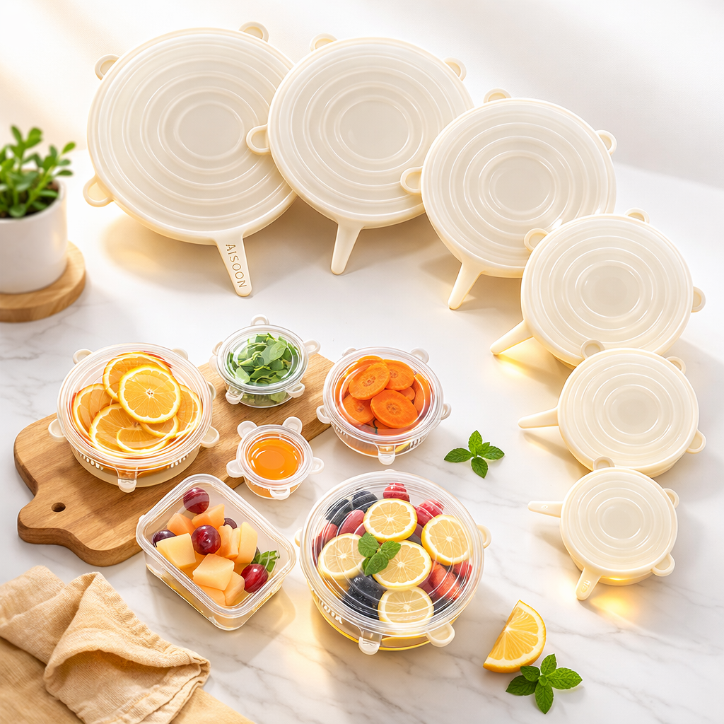 Silicone Stretch Lids – 6 Pack Reusable Food Covers, BPA-Free Flexible Silicone Bowl Covers, Airtight & Leakproof Seal for Containers, Fruits & Meal Prep, Microwave & Dishwasher Safe