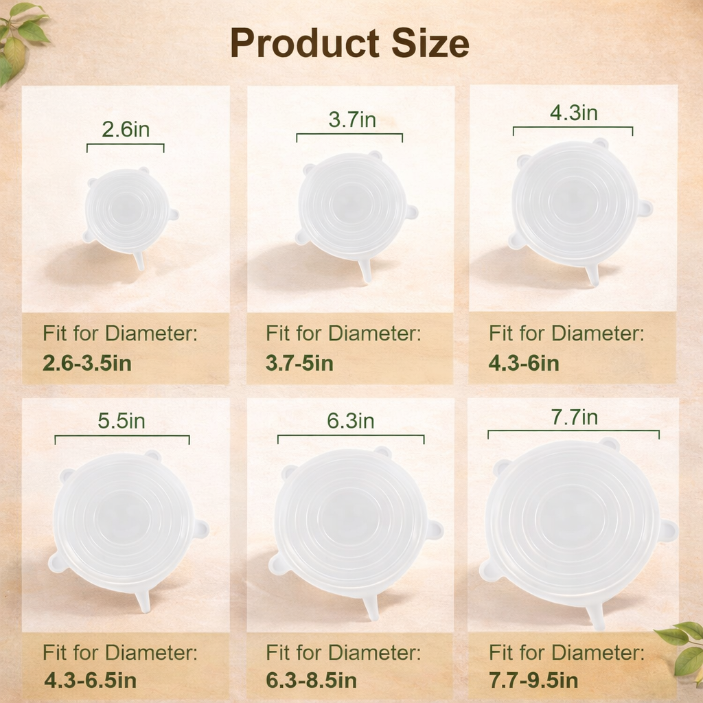 Silicone Stretch Lids – 6 Pack Reusable Food Covers, BPA-Free Flexible Silicone Bowl Covers, Airtight & Leakproof Seal for Containers, Fruits & Meal Prep, Microwave & Dishwasher Safe