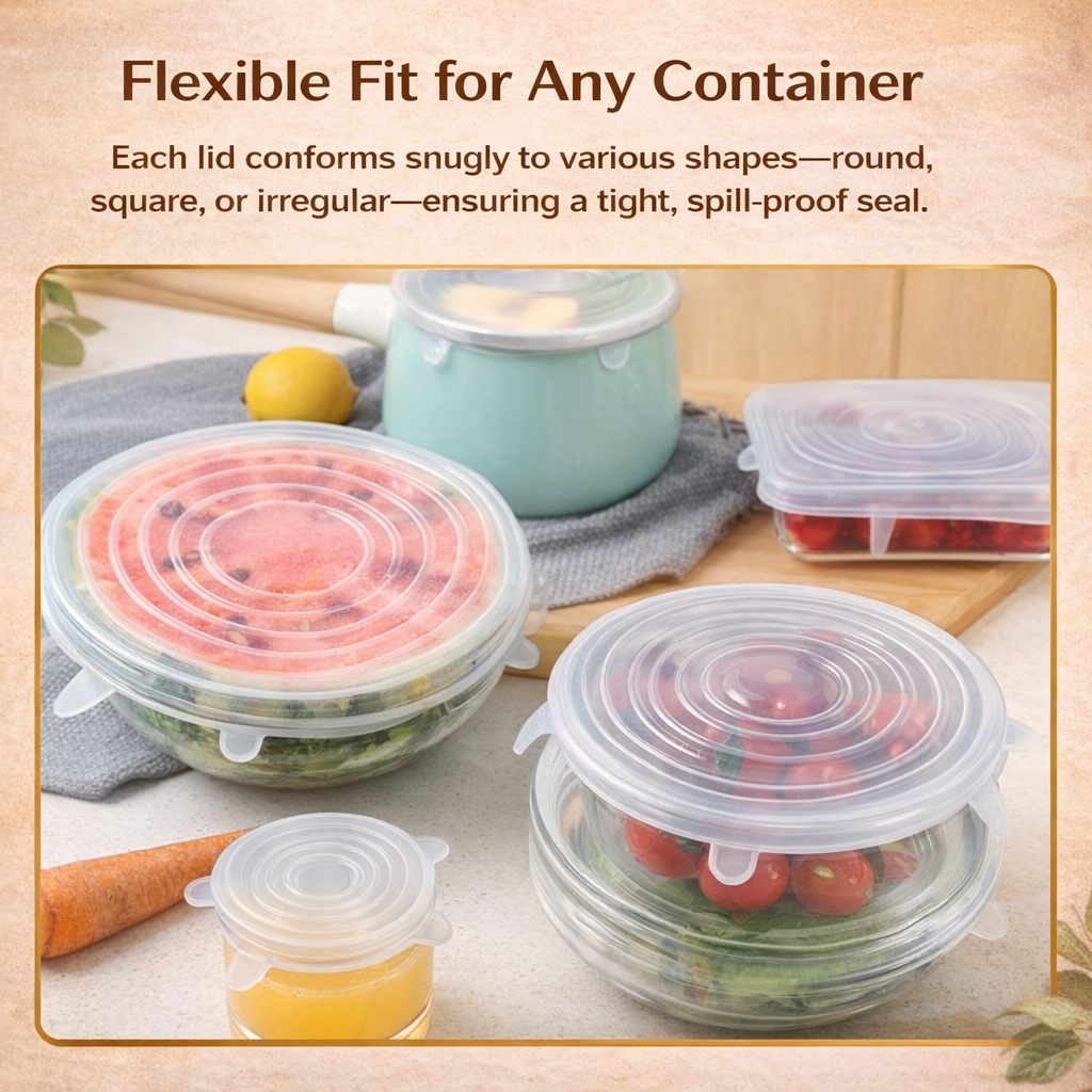 Silicone Stretch Lids – 6 Pack Reusable Food Covers, BPA-Free Flexible Silicone Bowl Covers, Airtight & Leakproof Seal for Containers, Fruits & Meal Prep, Microwave & Dishwasher Safe