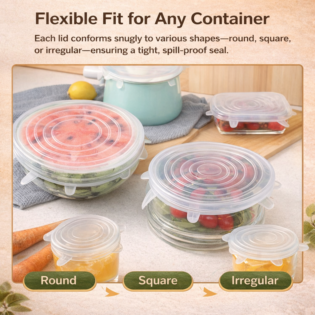 Silicone Stretch Lids – 6 Pack Reusable Food Covers, BPA-Free Flexible Silicone Bowl Covers, Airtight & Leakproof Seal for Containers, Fruits & Meal Prep, Microwave & Dishwasher Safe