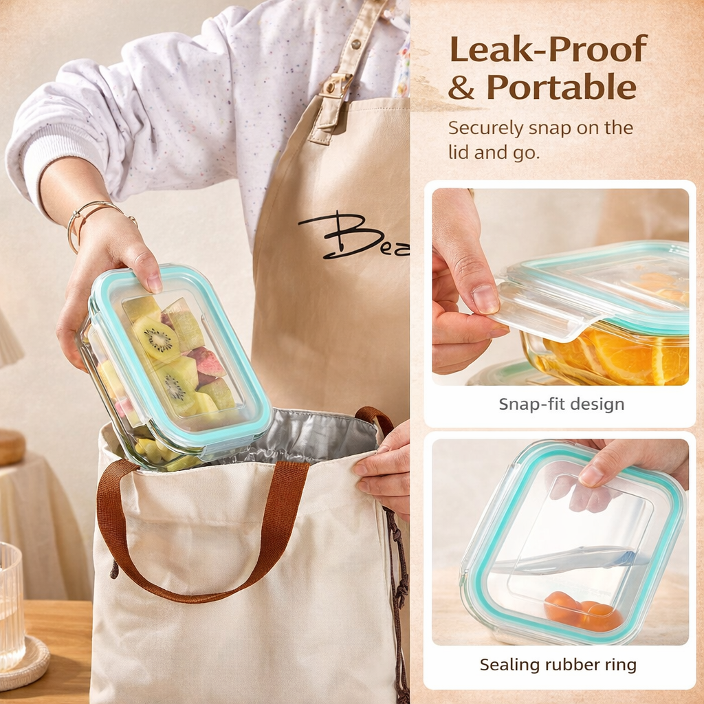 AISOON 8-Piece Borosilicate Glass Food Storage Container Set with Airtight Locking Lids