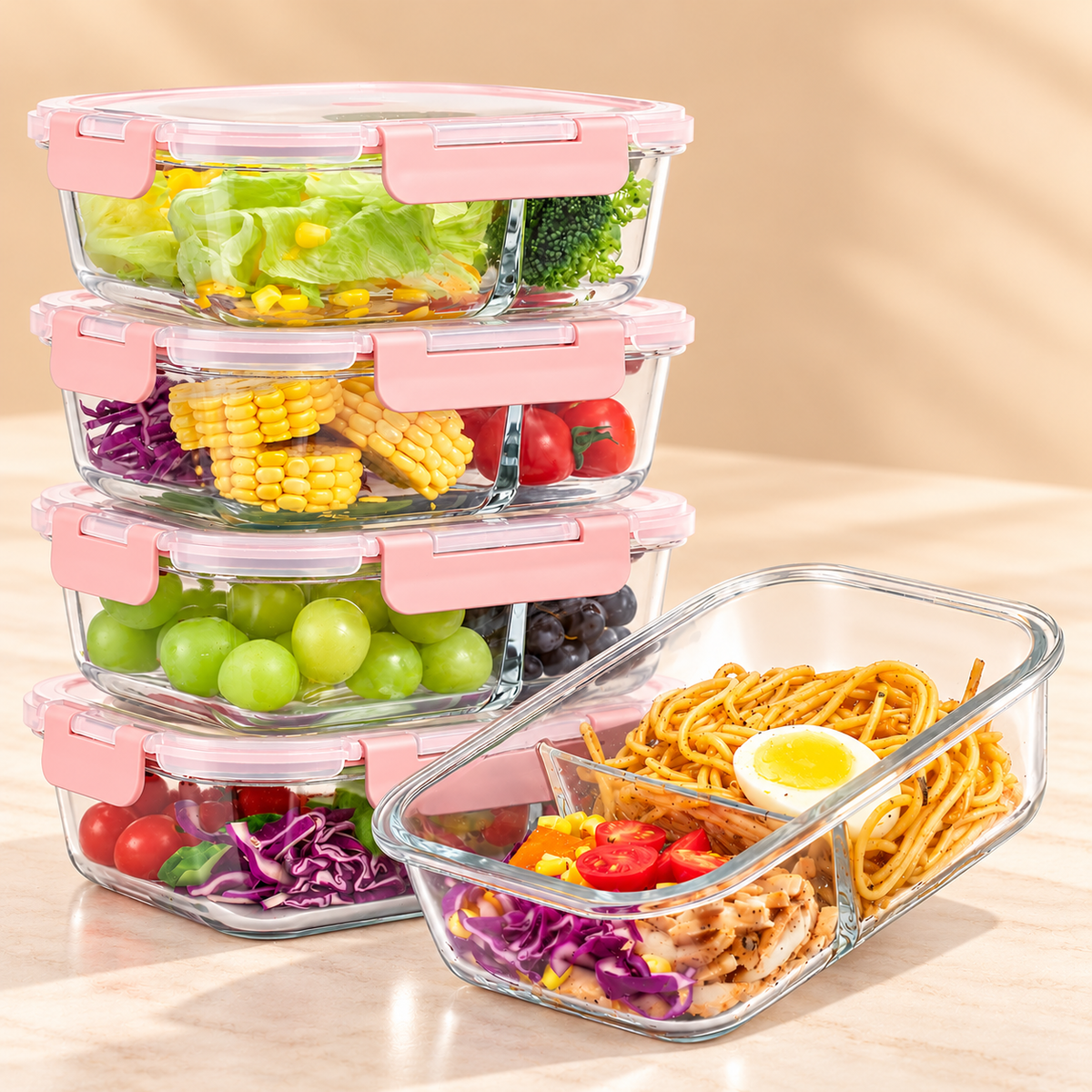 AISOON®️ 5-Pack 36oz 2-Compartment Borosilicate Glass Food Storage Set