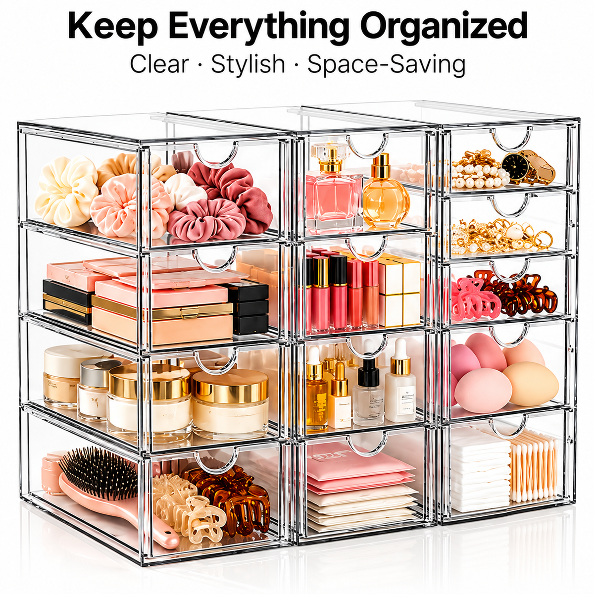 AISOON®️ 13 Drawer Clear Acrylic Organizer, Storage Organizer for Bathroom Vanity, Makeup, Kitchen Pantry & Countertop