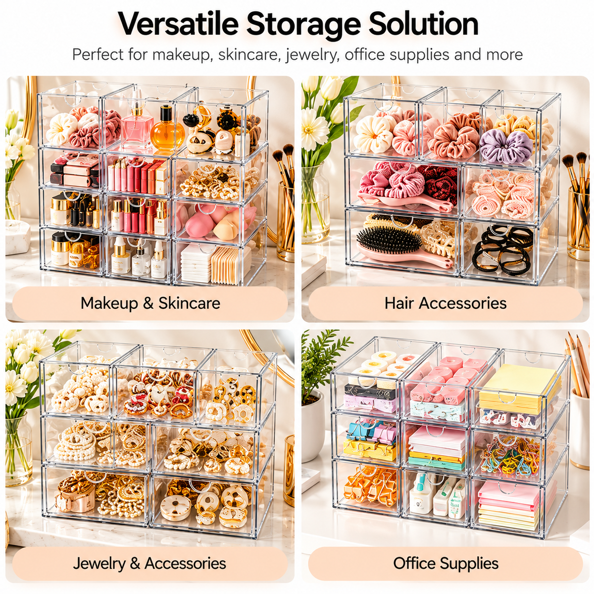 AISOON®️ 13 Drawer Clear Acrylic Organizer, Storage Organizer for Bathroom Vanity, Makeup, Kitchen Pantry & Countertop