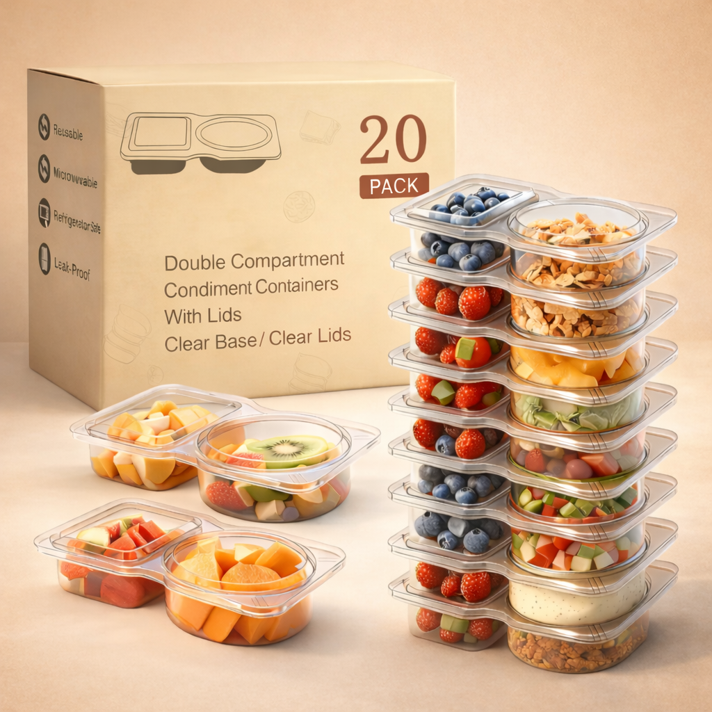 40 Pack Reusable 2-Compartment Snack Containers with Lids – BPA-Free Portion Control Snack Boxes, Leak-Resistant Stackable Food Prep Containers for Kids & Adults, School, Travel & Camping