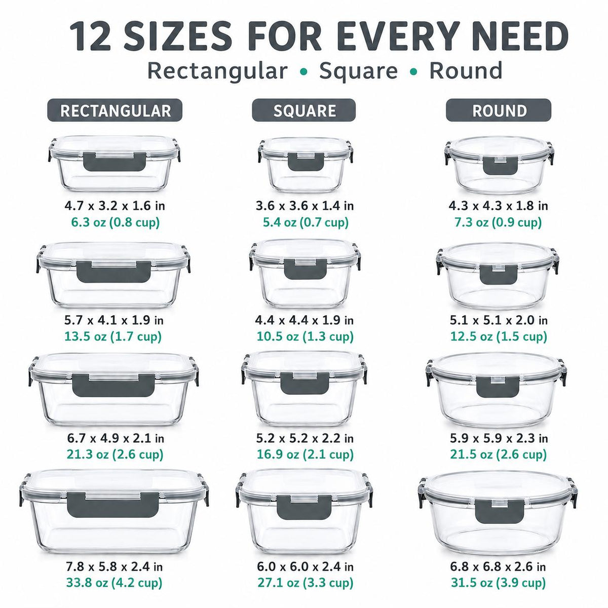 AISOON®️ 12 Pack Borosilicate Glass Food Storage Containers Set