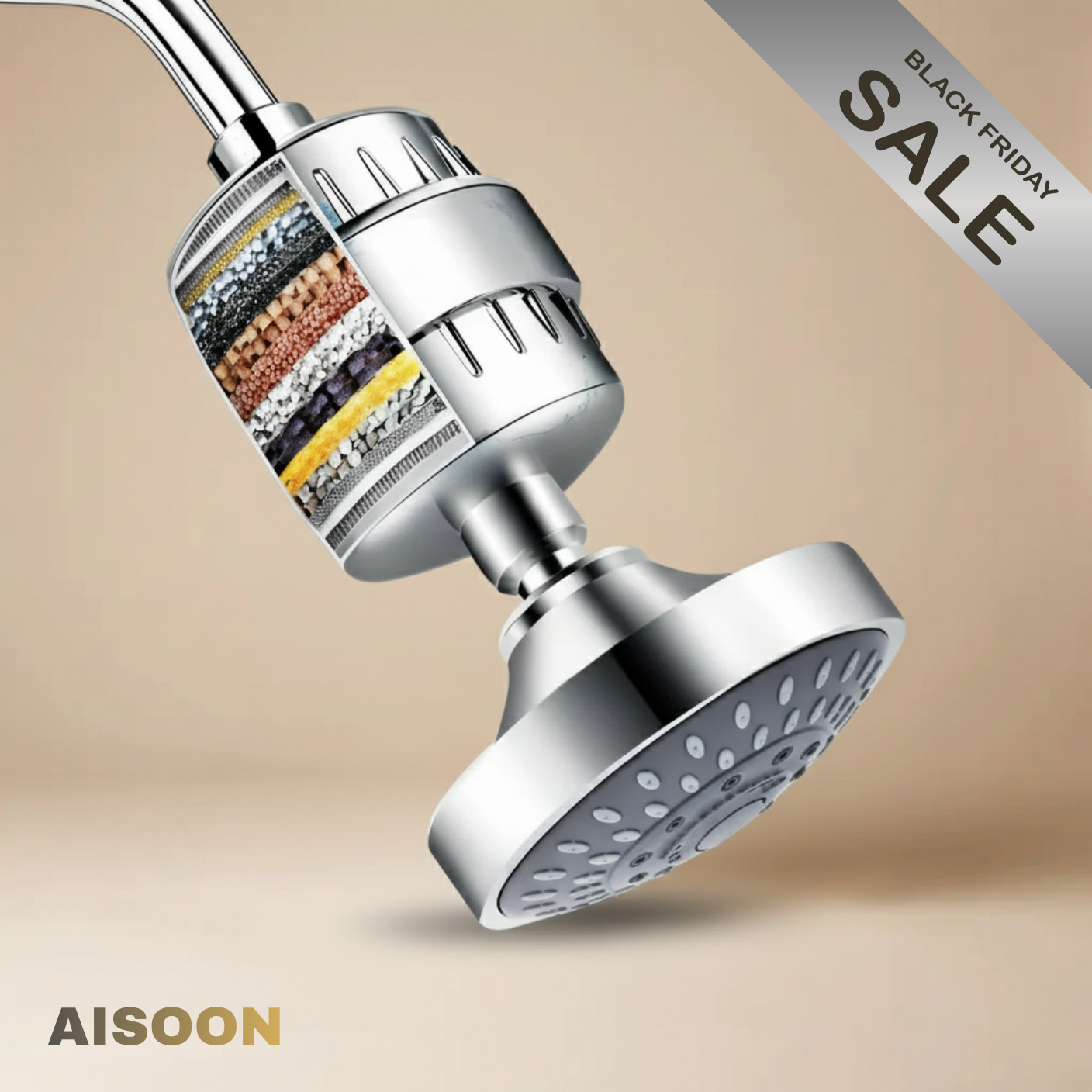 AISOON High Pressure Shower Head with 15-Stage Water Filter – 5 Spray Modes, Softens Hard Water, Reduces Chlorine & Impurities for cleaner skin and hair