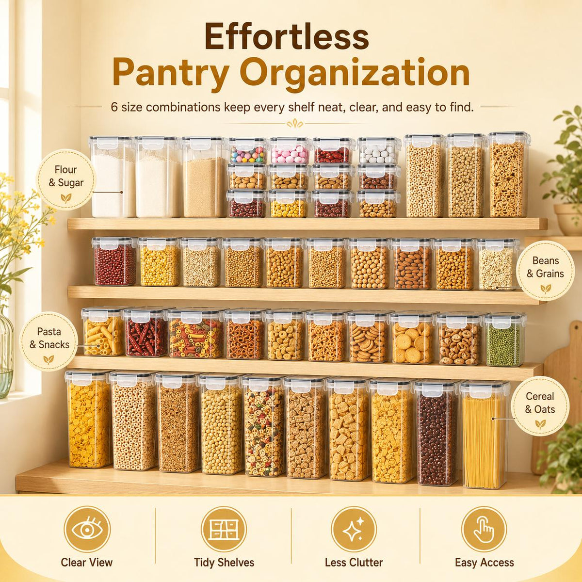 AISOON®️ 32 PACK Plastic Kitchen Canisters Set - BPA-Free Silicone-Sealed Stackable Snack Containers