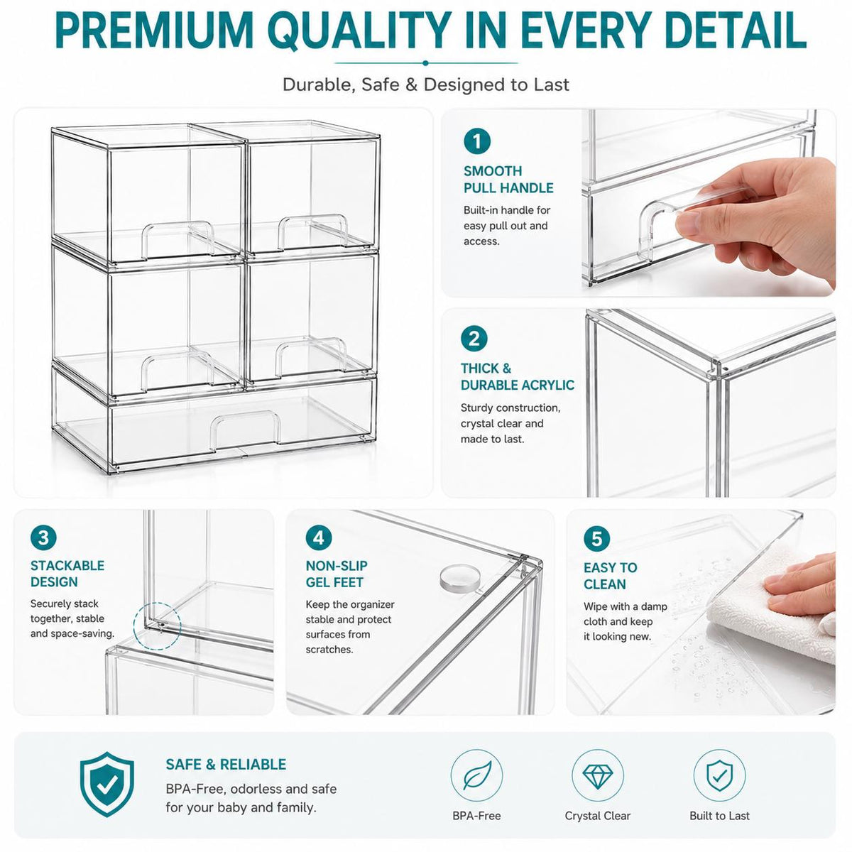 AISOON®️ Clear 5-Drawer Storage Organizer for Nursery Bottle Station, BPA-Free Plastic Bins