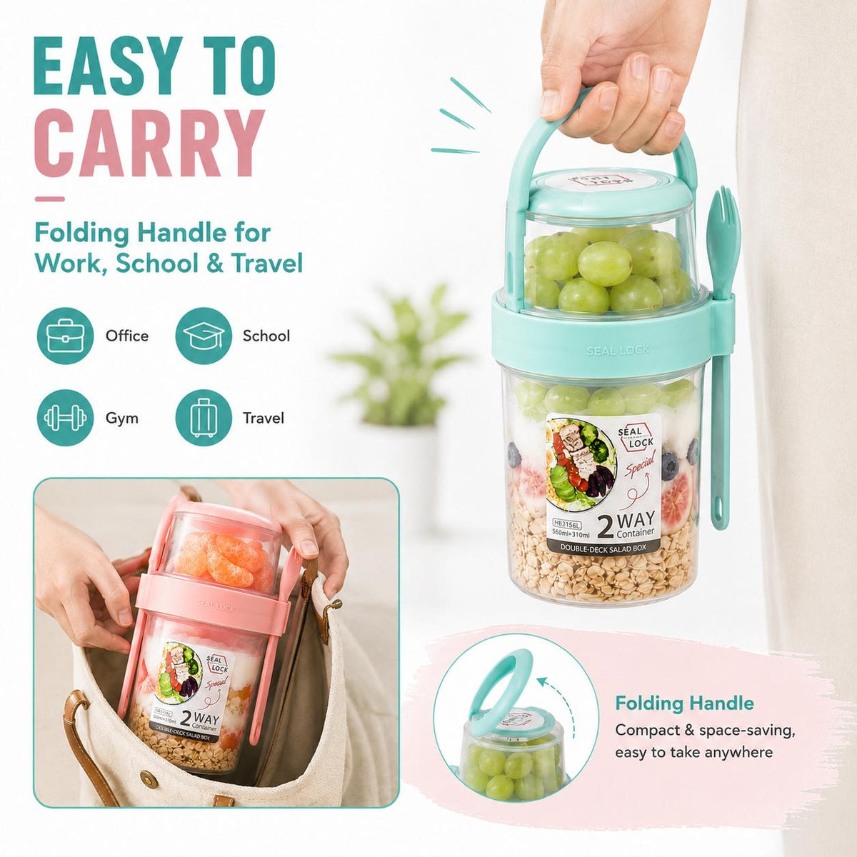 AISOON®️ 4-Pack Kitchen Utensils Set Cylindrical BPA-Free Airtight Overnight Oats Containers,