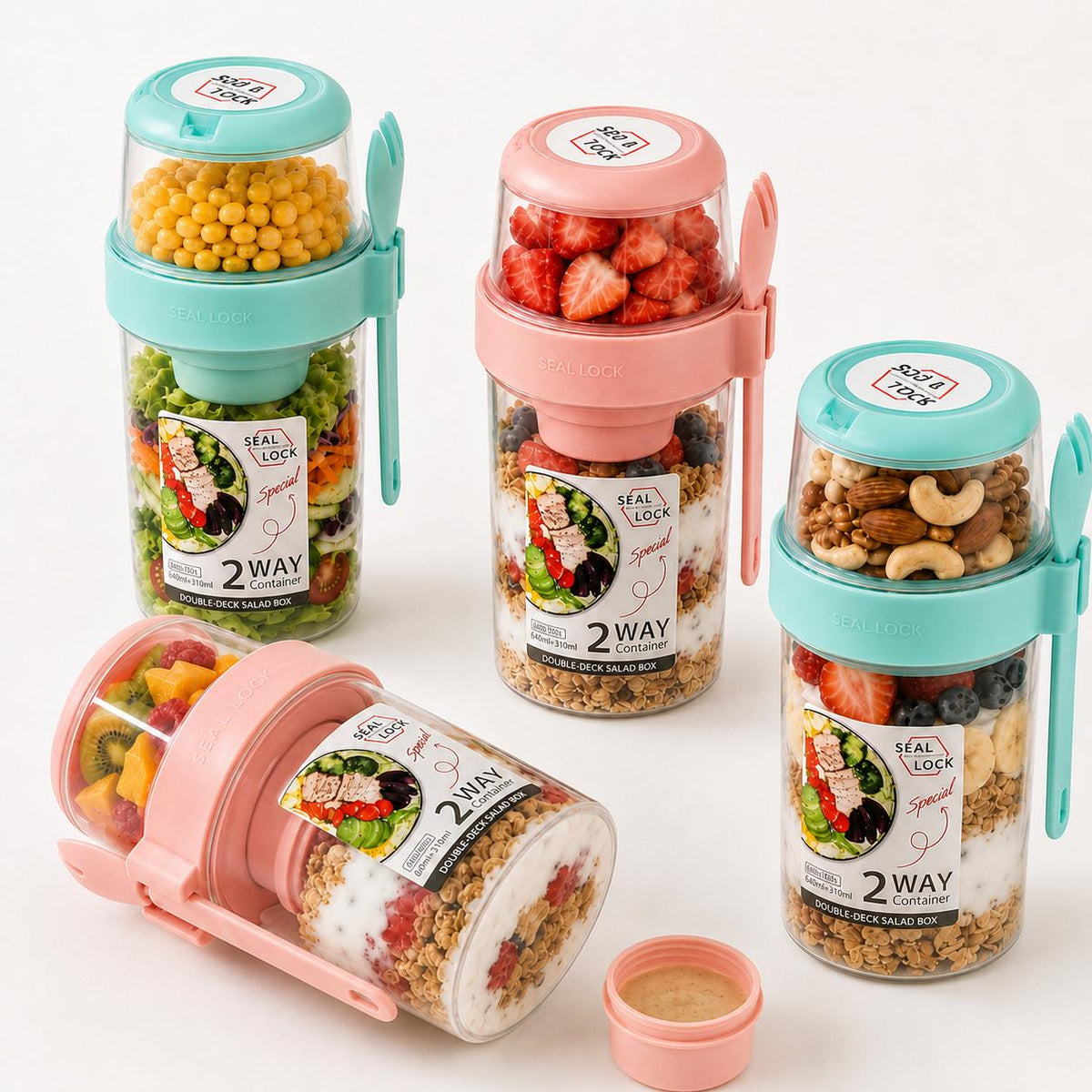 AISOON®️ 4-Pack Kitchen Utensils Set Cylindrical BPA-Free Airtight Overnight Oats Containers,