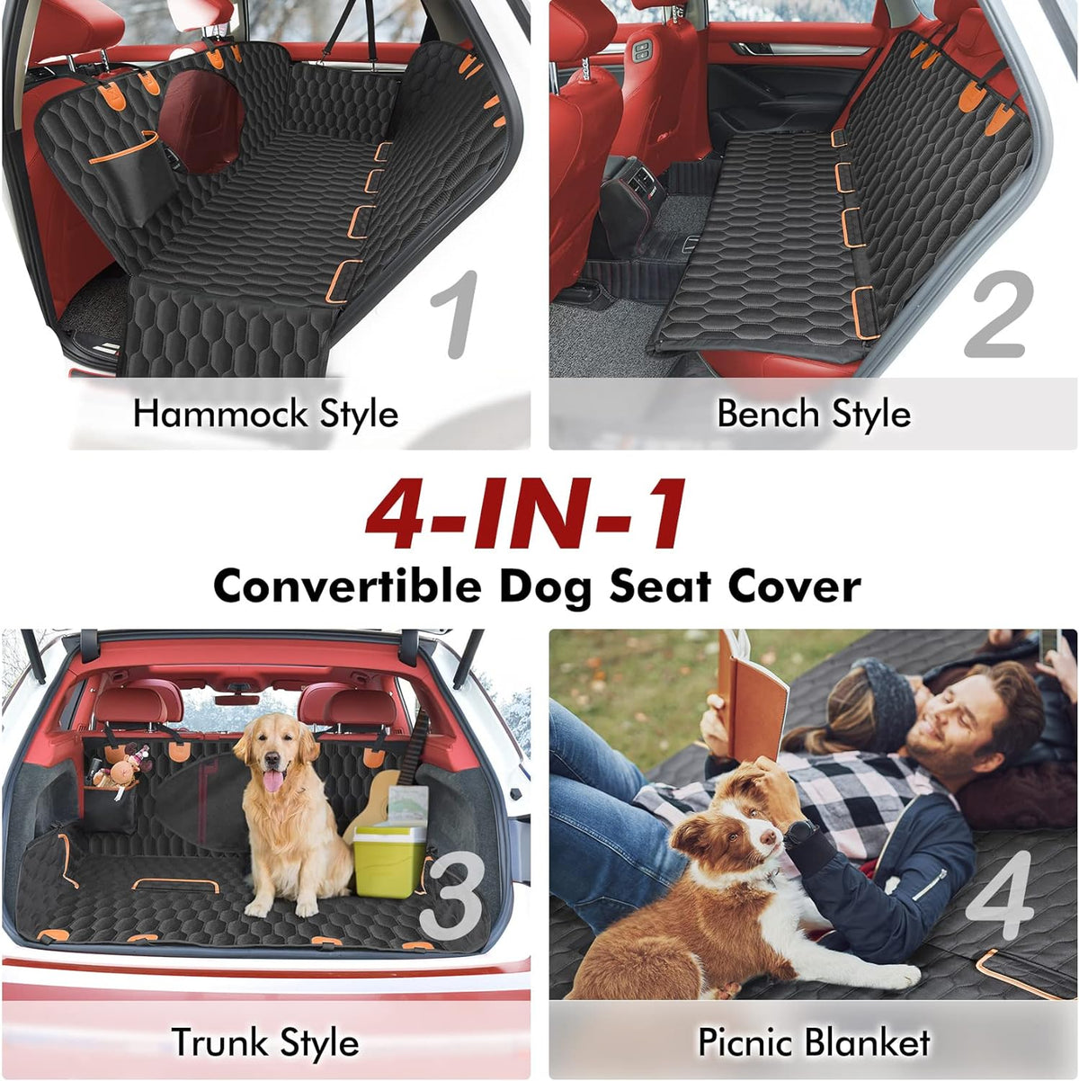 AISOON®️ Dog Car Seat Cover for Back Seat, 100% Waterproof Dog Hammock Scratchproof