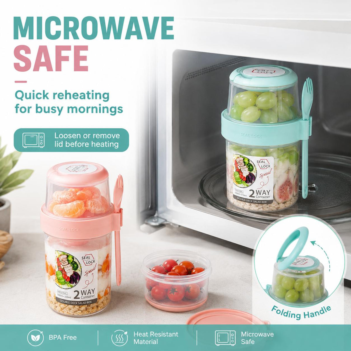 AISOON®️ 4-Pack Kitchen Utensils Set Cylindrical BPA-Free Airtight Overnight Oats Containers,