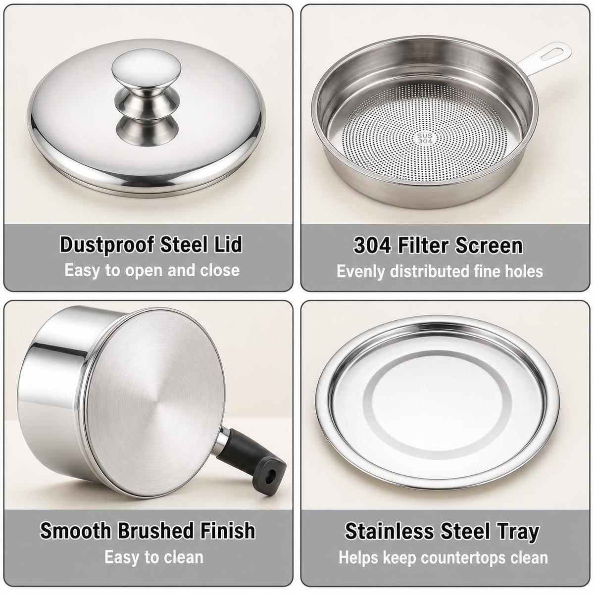 AISOON®️ 1400ML Bacon Grease Container with Strainer, 304 Stainless Steel Oil Filter Pot