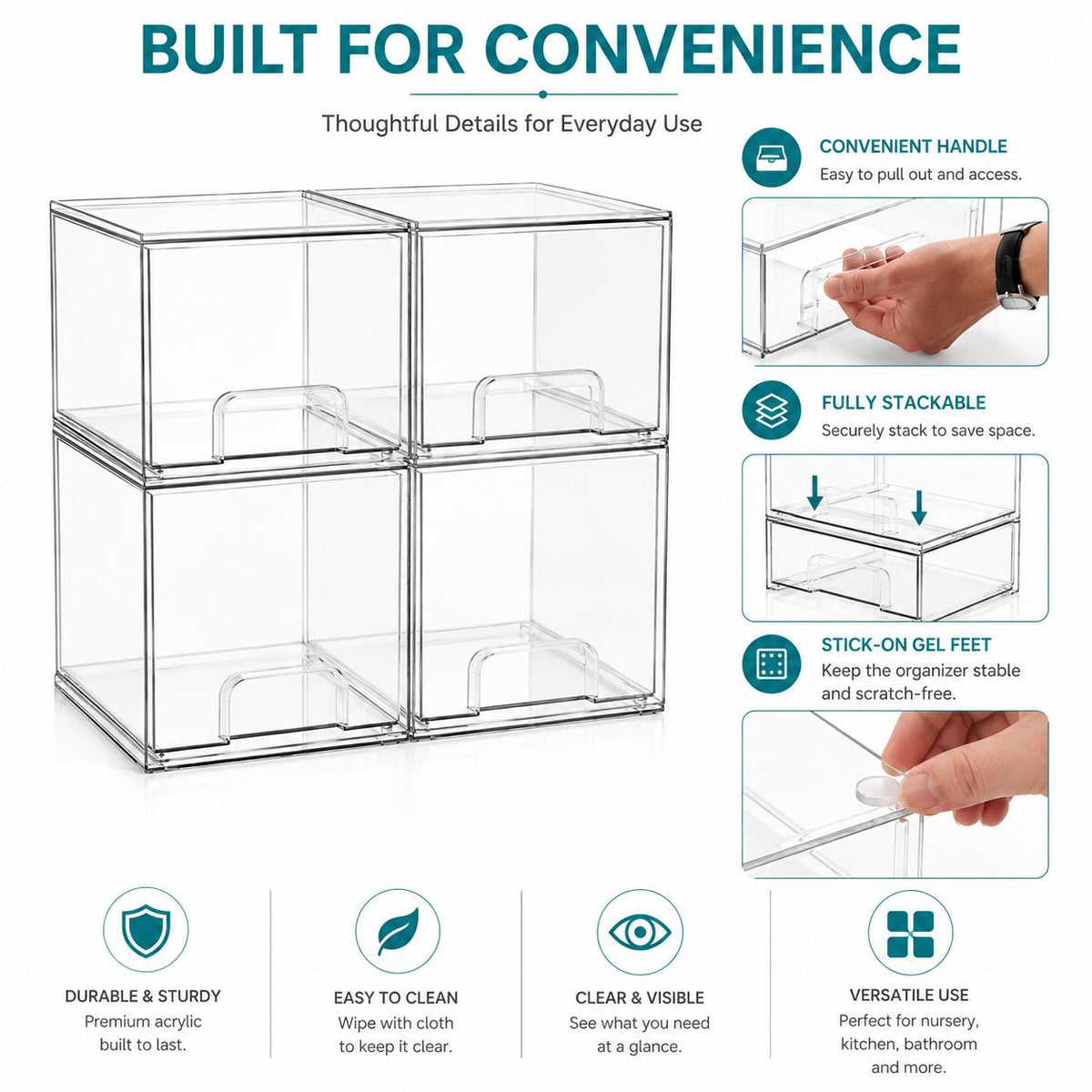 AISOON®️ Clear 5-Drawer Storage Organizer for Nursery Bottle Station, BPA-Free Plastic Bins