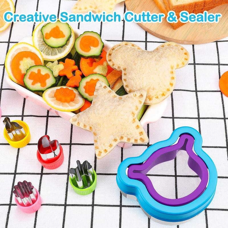 Creative sandwich cutter and sealer with star-shaped cutout on a checkered tablecloth.