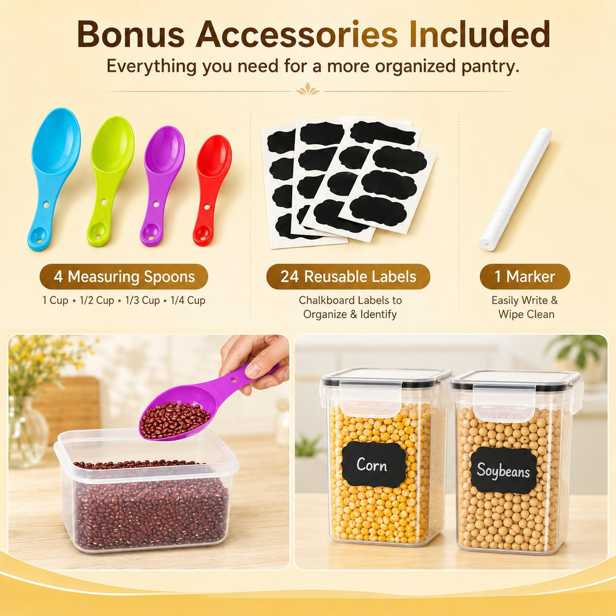 AISOON®️ 32 PACK Plastic Kitchen Canisters Set - BPA-Free Silicone-Sealed Stackable Snack Containers