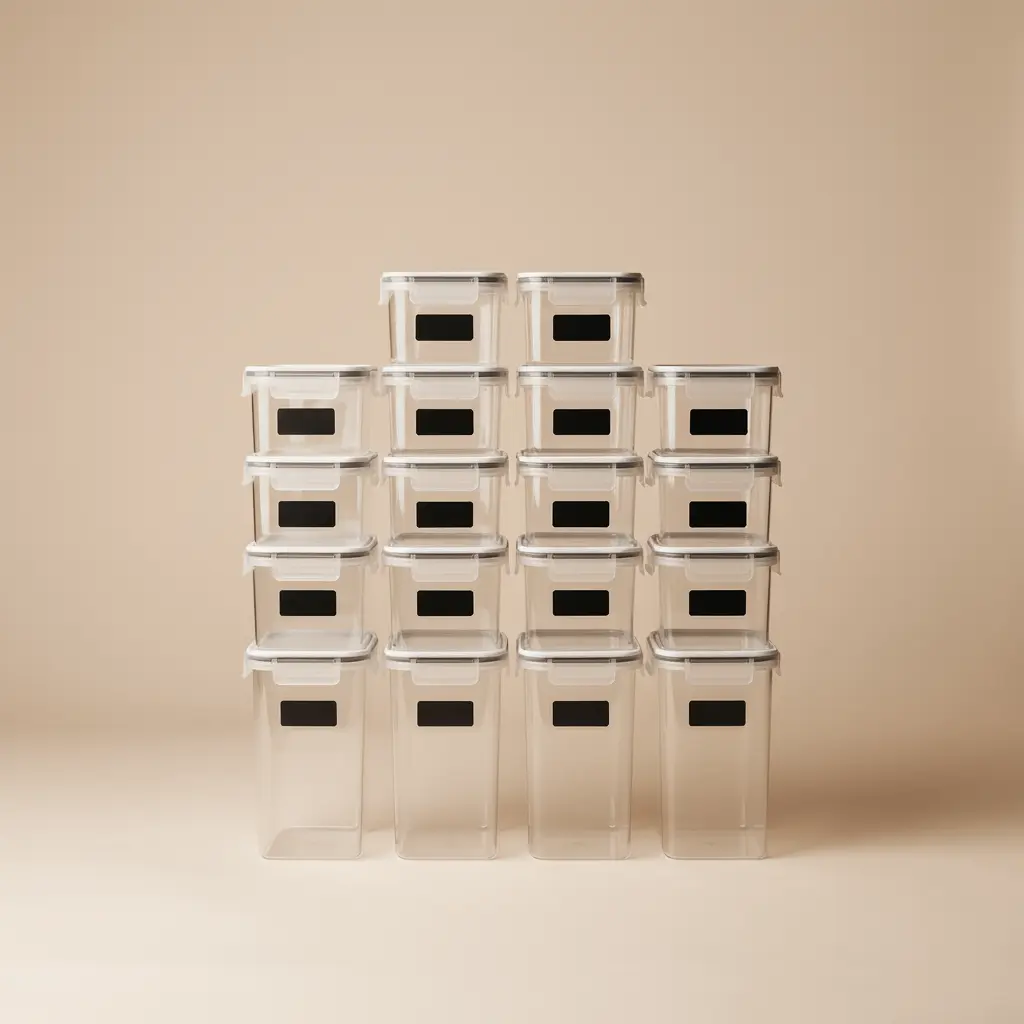 Clear airtight pantry storage containers with reusable labels