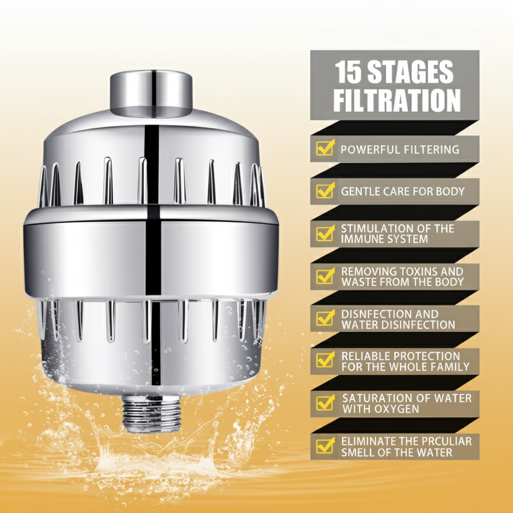 AISOON High Pressure Shower Head with 15-Stage Water Filter – 5 Spray Modes, Softens Hard Water, Reduces Chlorine & Impurities for cleaner skin and hair