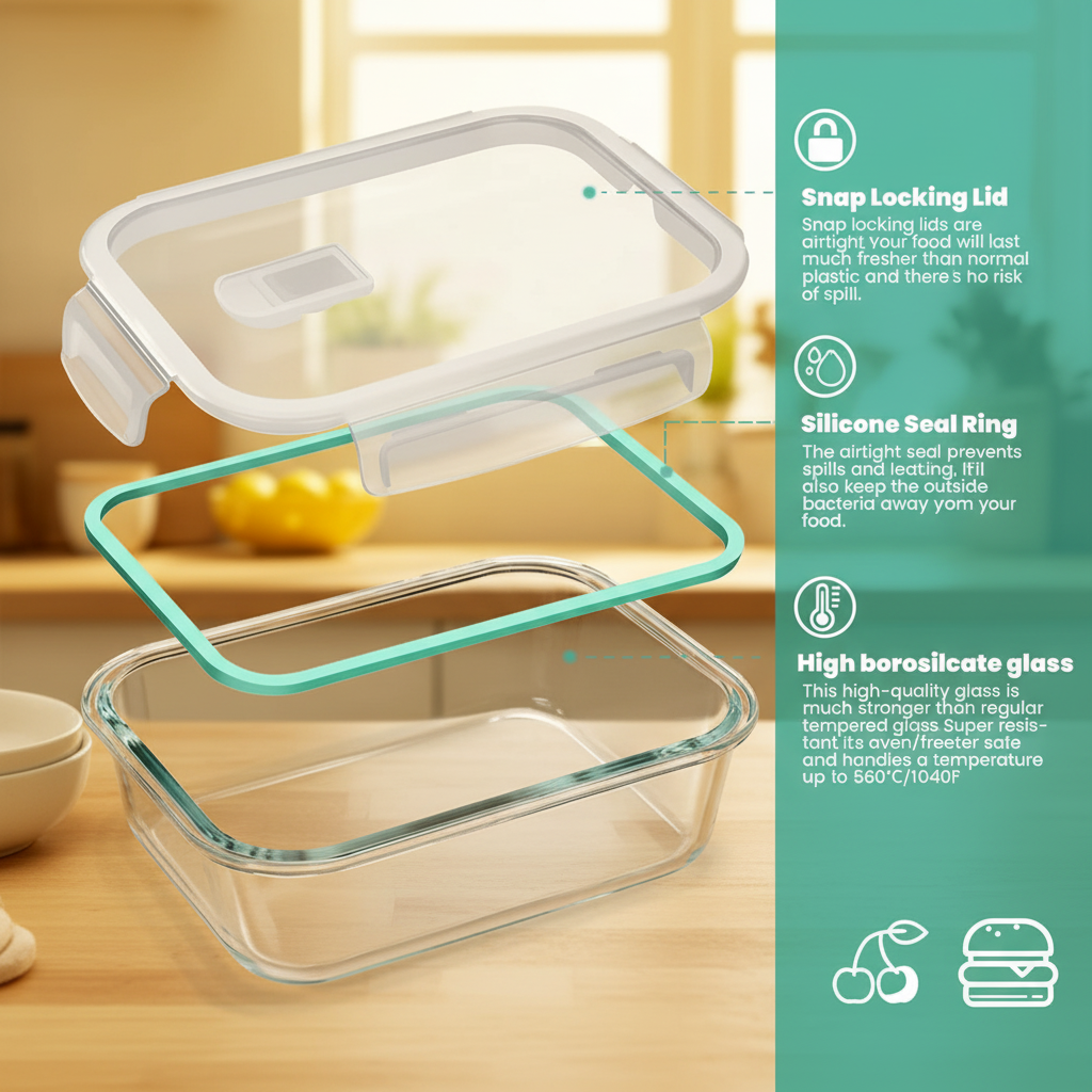 AISOON Glass Meal Prep Containers – Airtight Leakproof Food Storage Set, Multiple Sizes: 5-Pack 36oz, 9-Pack, 10-Pack & 12-Pack